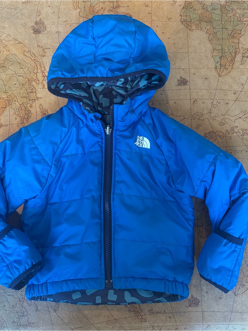 The North Face Electric Blue Hooded Reversible Puffer Jacket 12-18 months